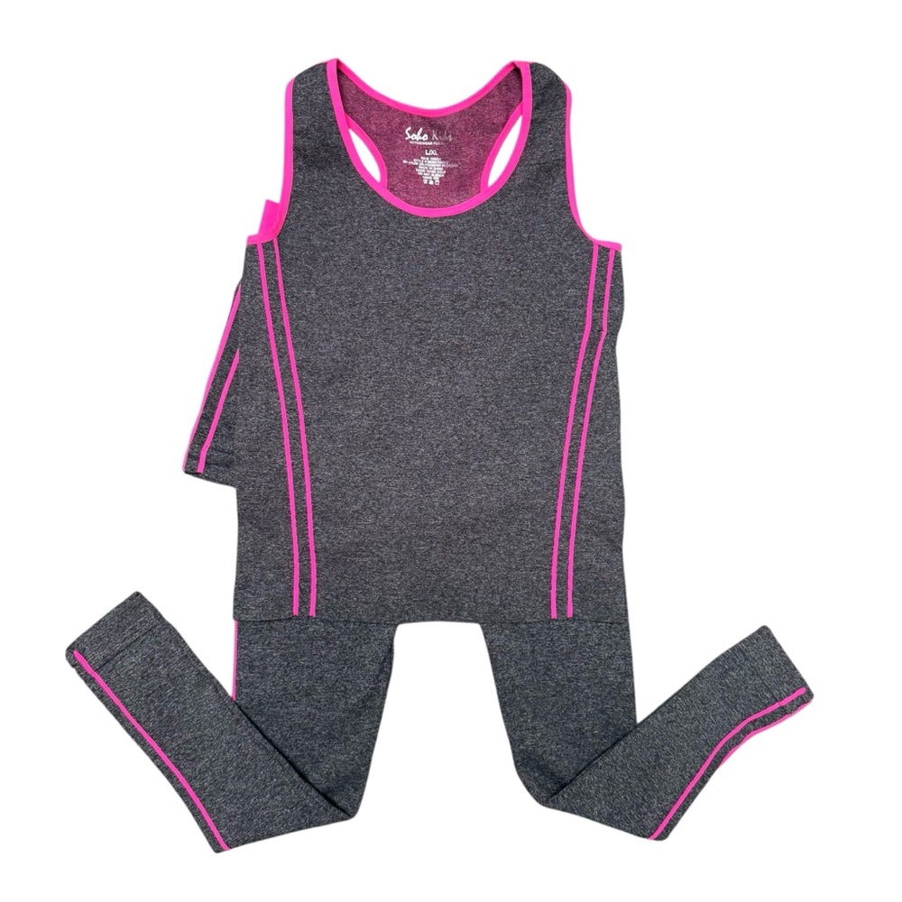 Soho Kids 3-Piece Activewear Set Gray & Pink Leggings, Shorts & Tank Girls L/XL